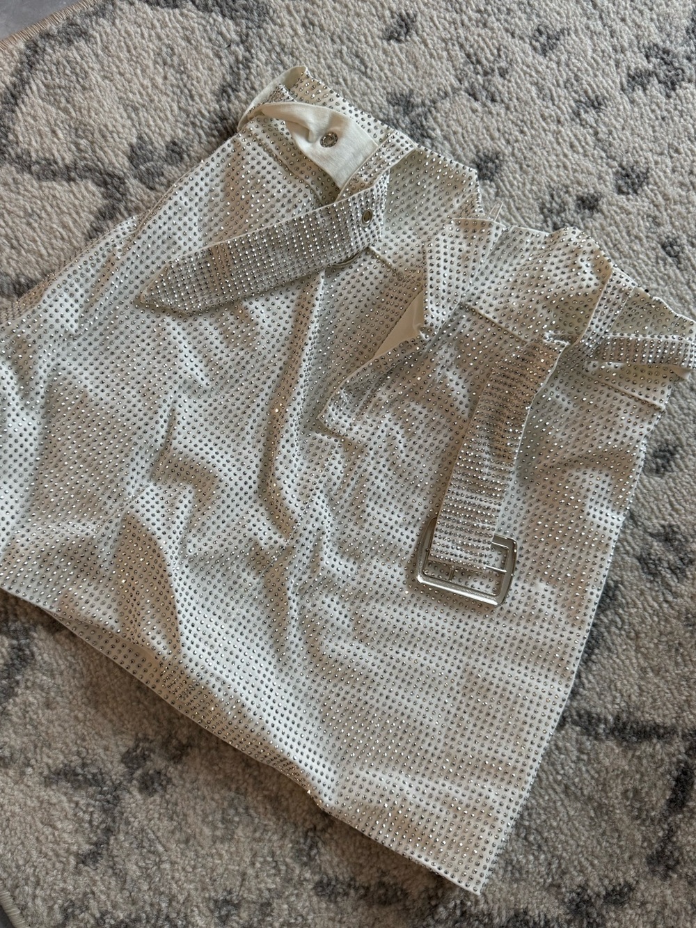 Embellished Silver Mini Skirt with Buckle Belt
